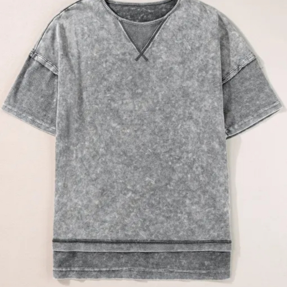 Women's Plus Mineral Washed Knit Top Blouse Exposed Seam Size 3x Black Heavy